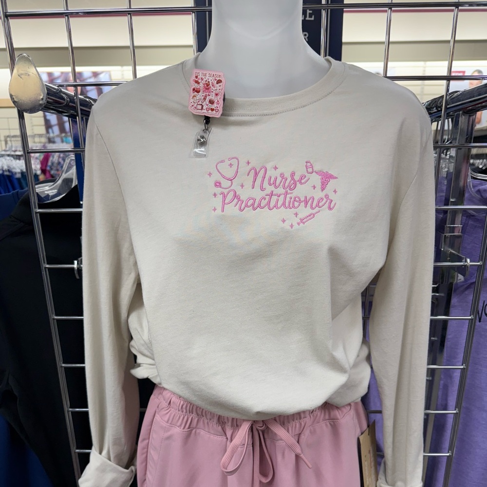 Cream Long Sleeve 'Nurse Practitioner' Top